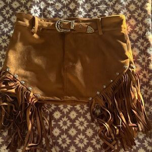 Forever 21 Tan Fringe Mini Skirt